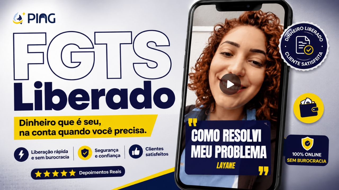 Vídeo depoimento de Layane sobre a antecipação do Saque Aniversário FGTS na Ping Online com segurança e liberação rápida via PIX