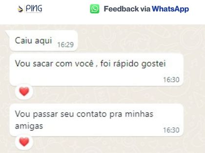 Print de WhatsApp de cliente CLT elogiando a rapidez do dinheiro na conta